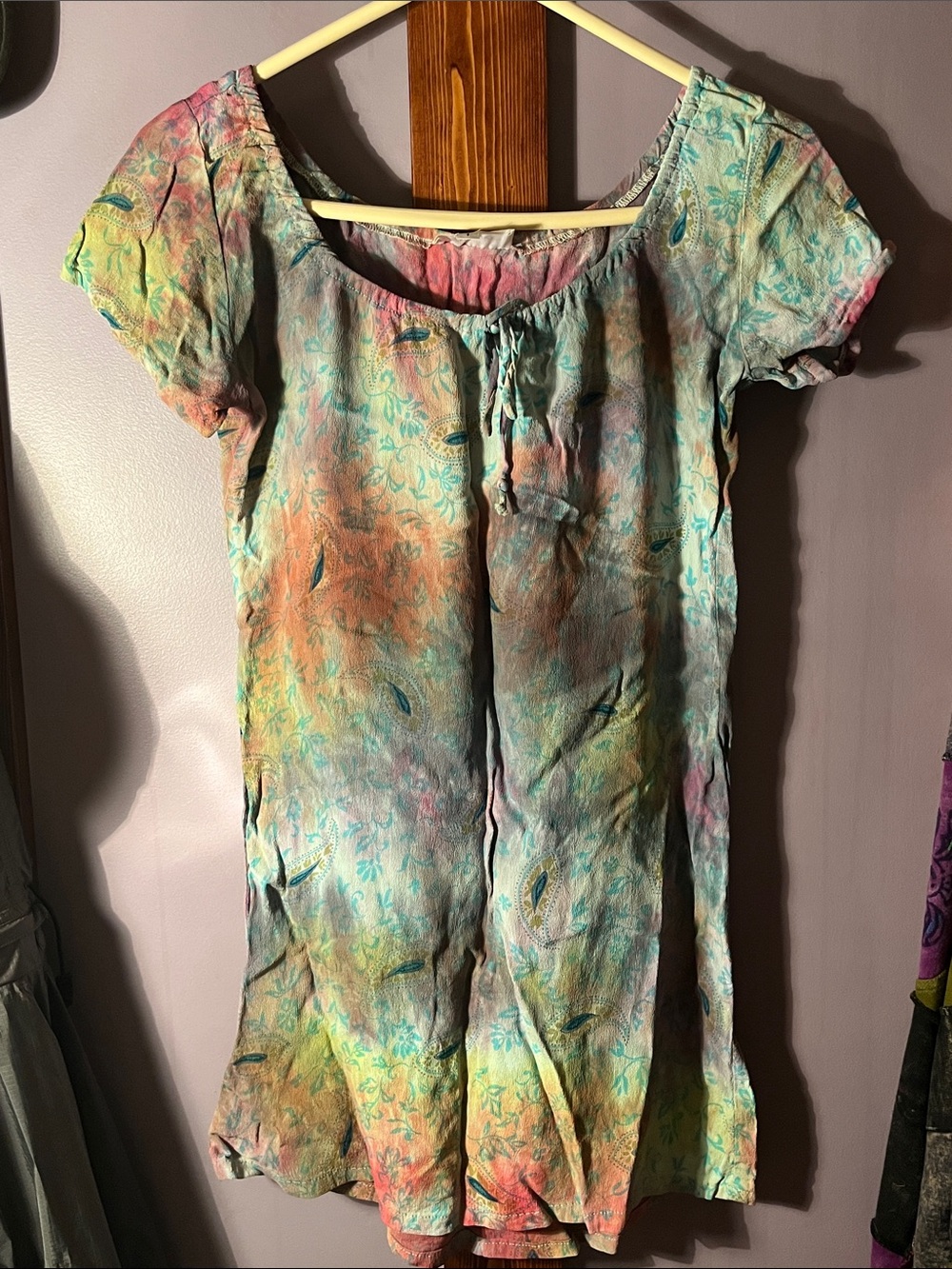 Boho Tie-Dye look princess Short Sleeve Tunic  - Multicolor